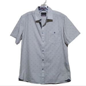 Lon Nyc  Cream and Blue Short-Sleeve Shirt Sz Medium